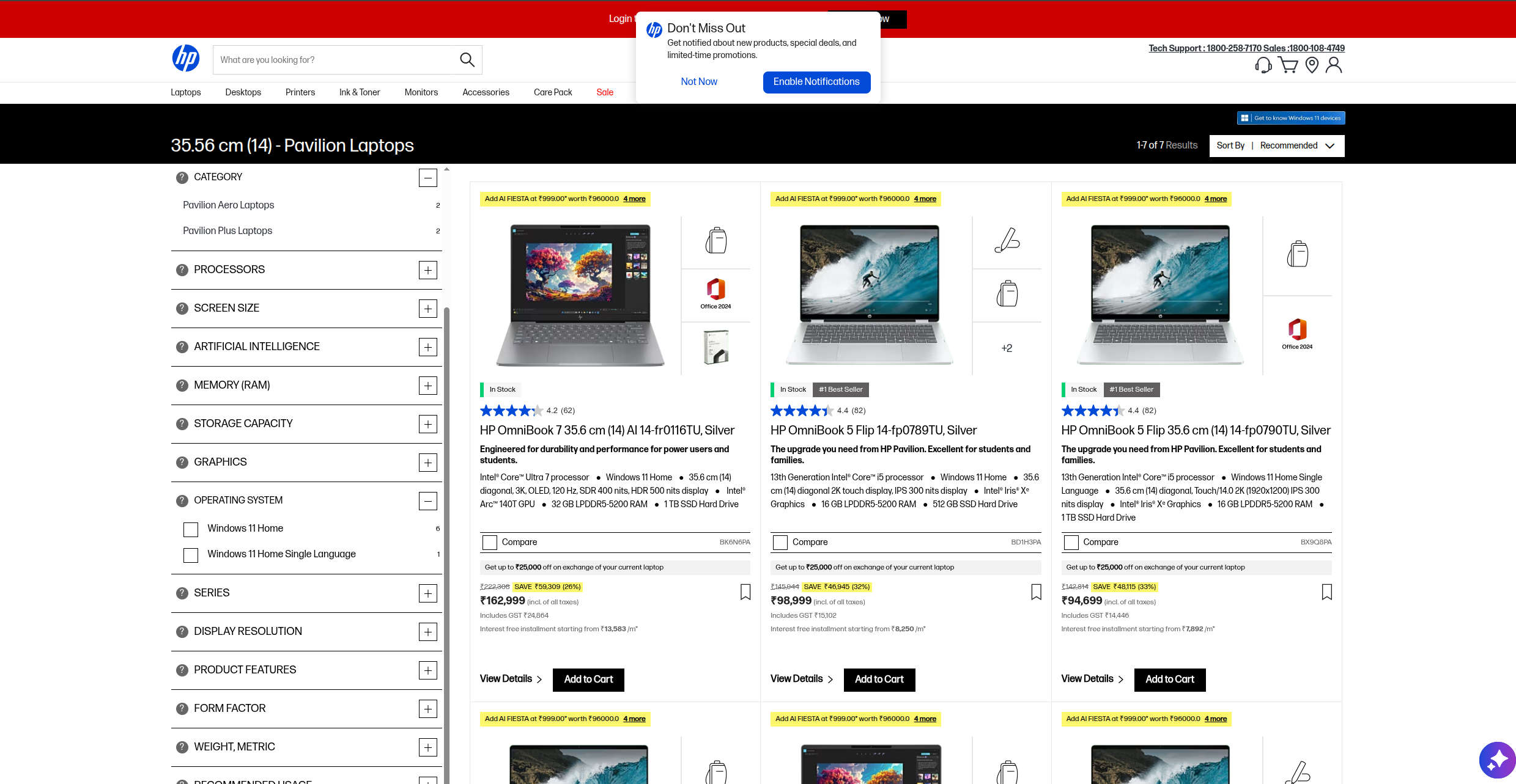 Image of HP website in India